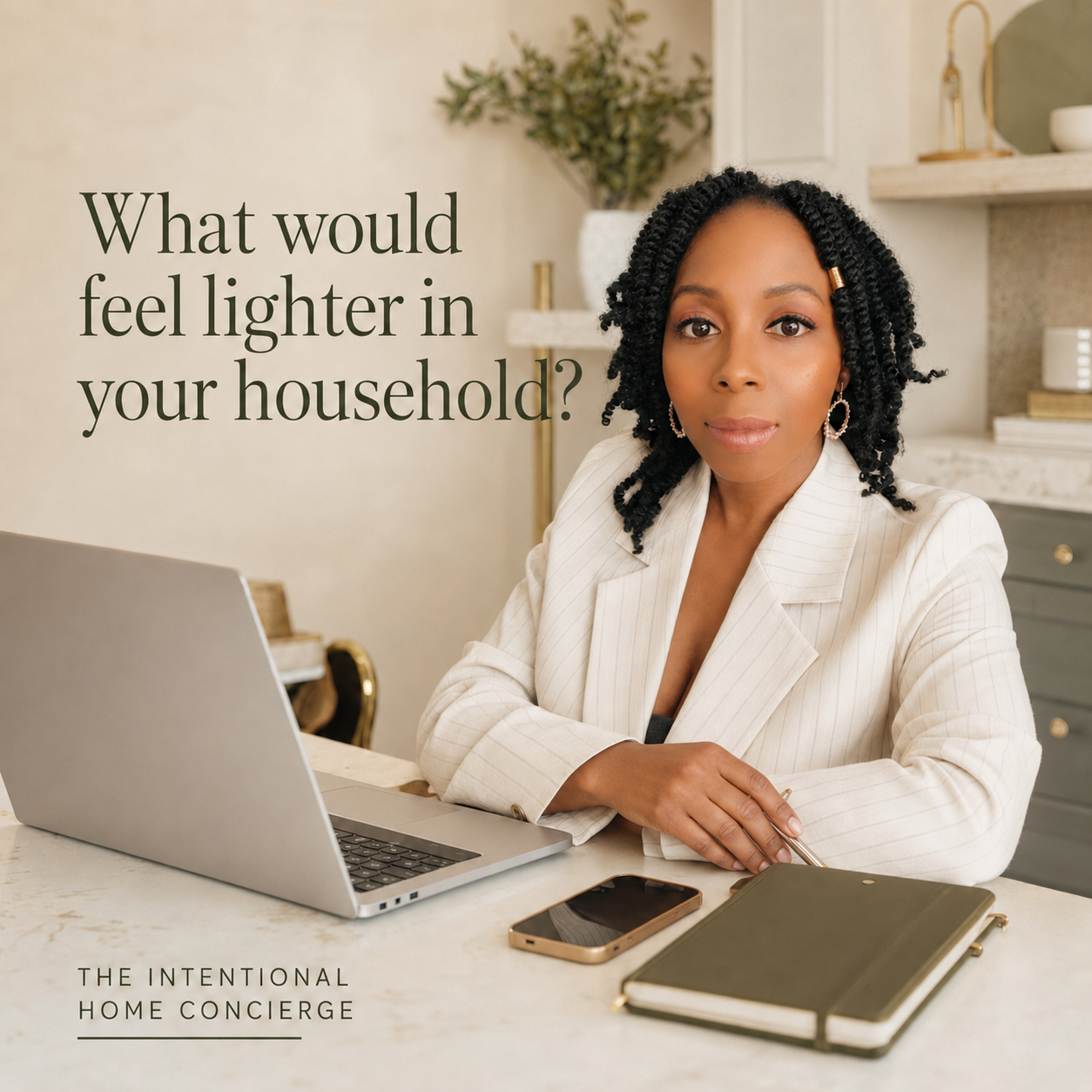 Founder of The Intentional Home Concierge at her workspace